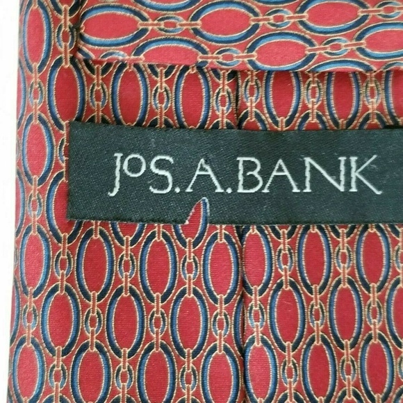 JoS. A. Bank Necktie Red Blue Geometric Design EUC - Picture 1 of 6